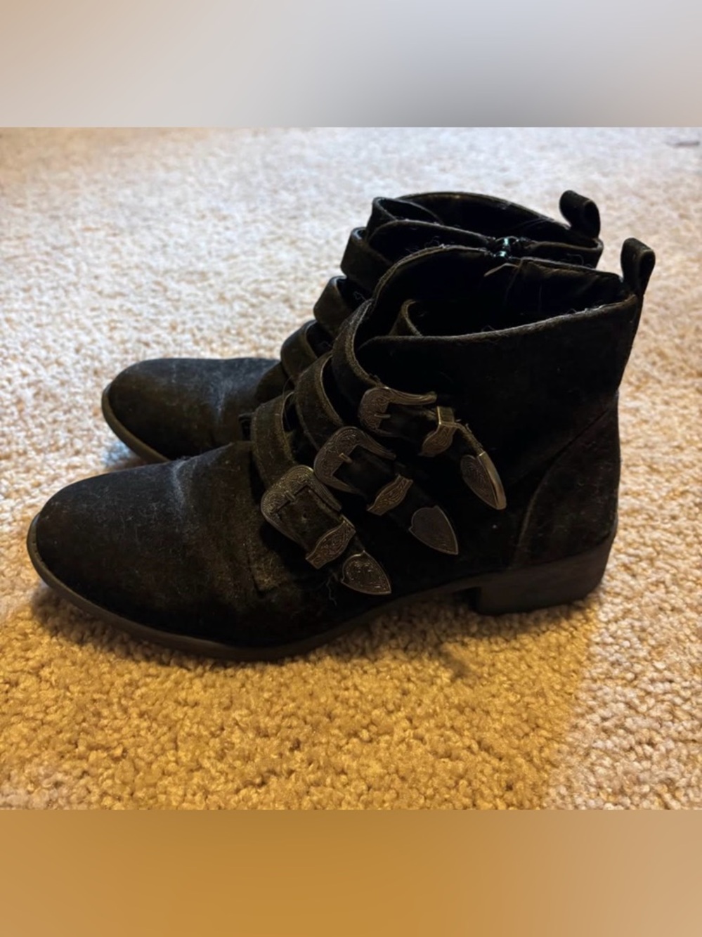 Rampage Black Suede Buckle Strap Ankle Boots